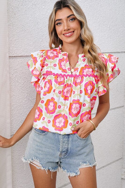 Bright Floral Top with Ric Rac Trim Shewin 
