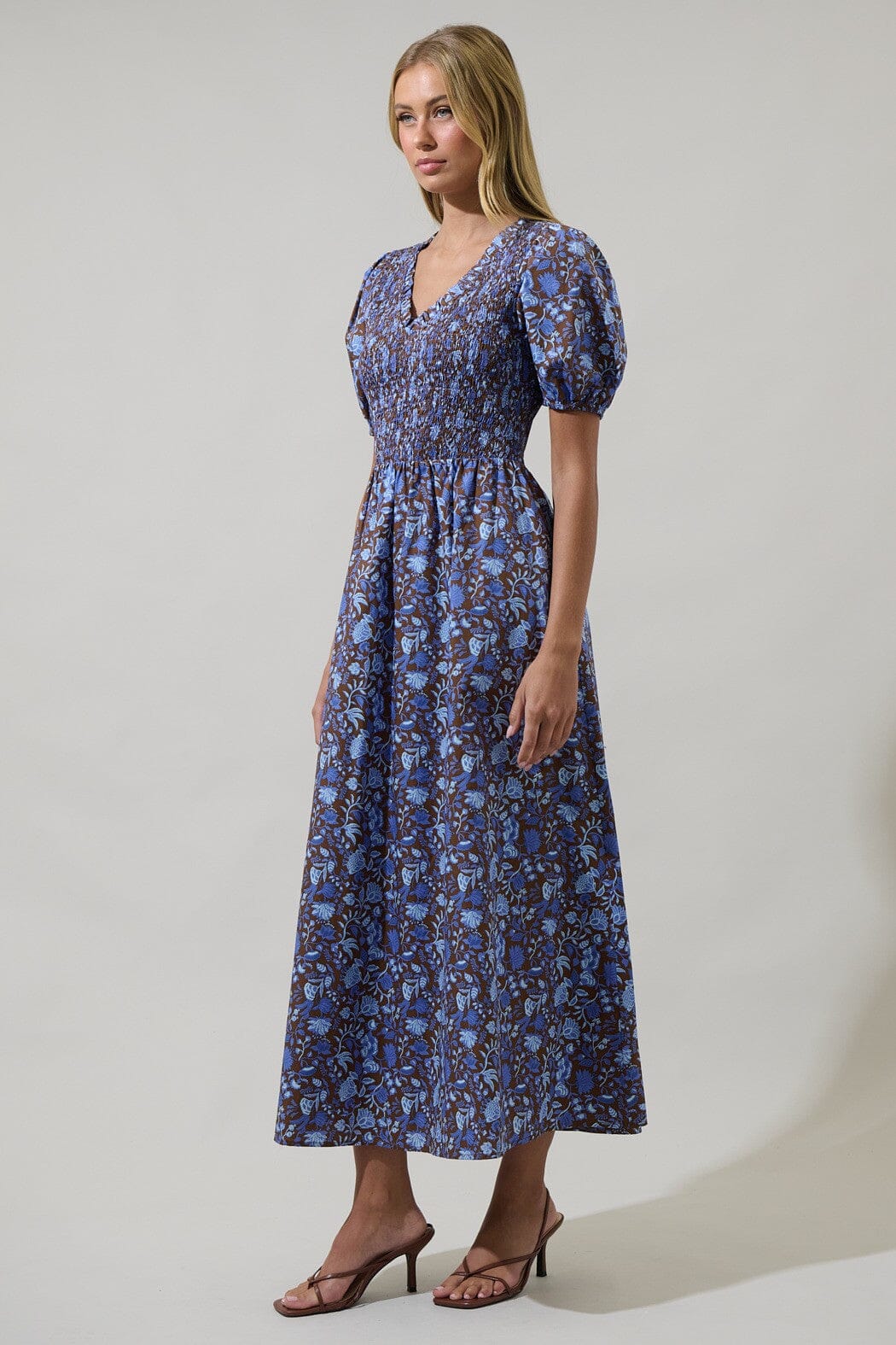 Bruceton Floral Brenty Smocked Midi Dress Sugarlips 