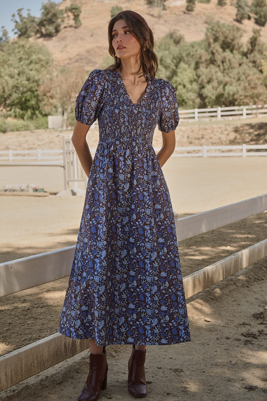 Bruceton Floral Brenty Smocked Midi Dress Sugarlips 