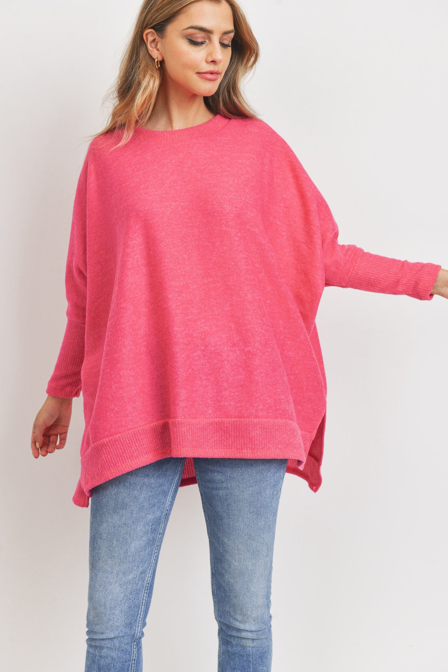 Brushed Knit Contrast Rib Open Side Top 2023 Cherish 