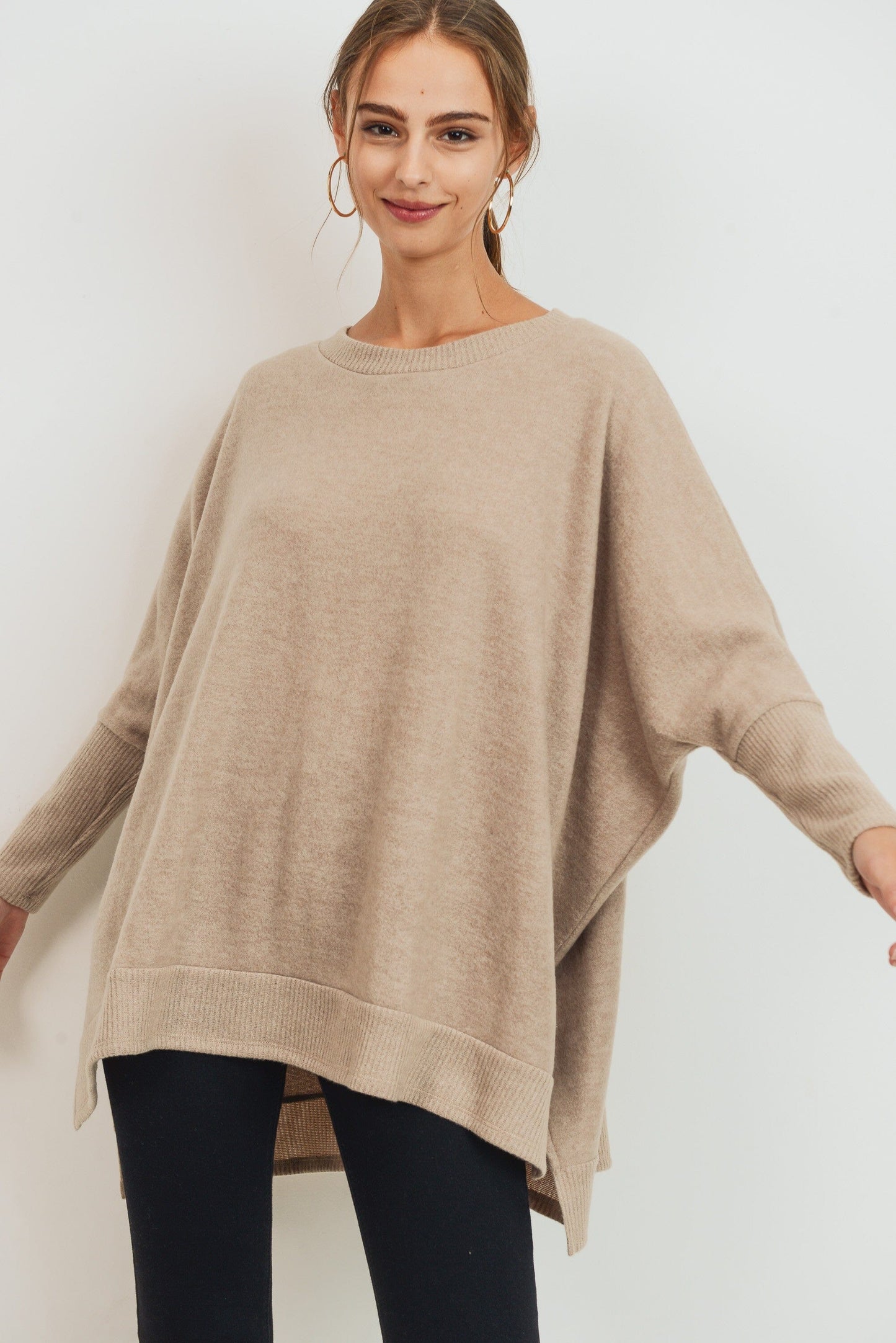 Brushed Knit Contrast Rib Open Side Top 2023 Cherish 