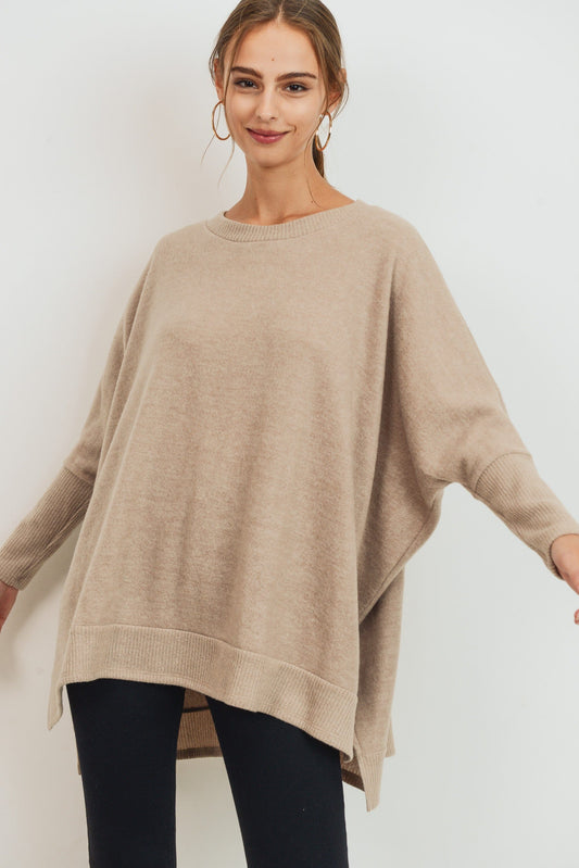 Brushed Knit Contrast Rib Open Side Top 2023 Cherish 