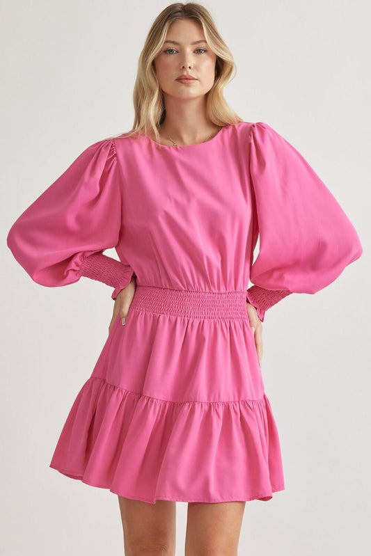 Bubble Sleeve Smocked Waist Dress entro 