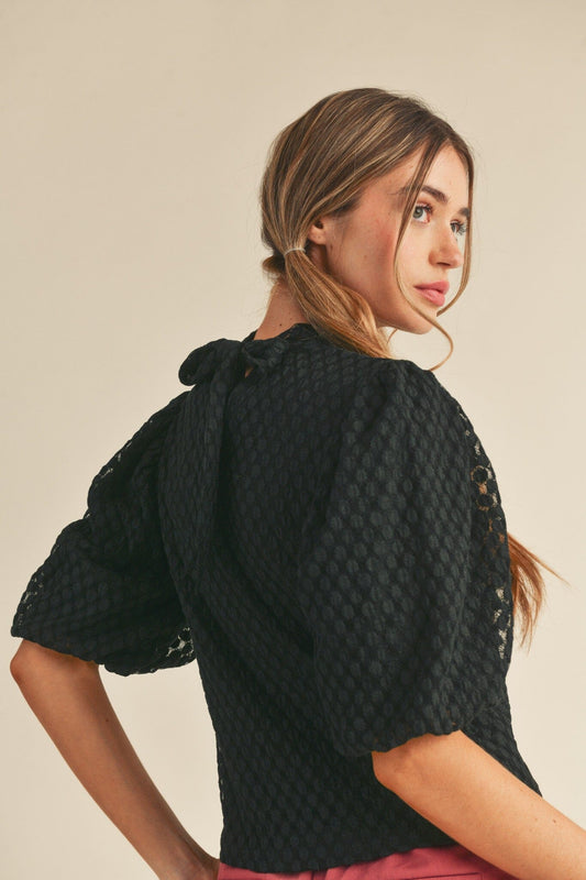 Bubble Sleeve Tie Neck Top &merci 