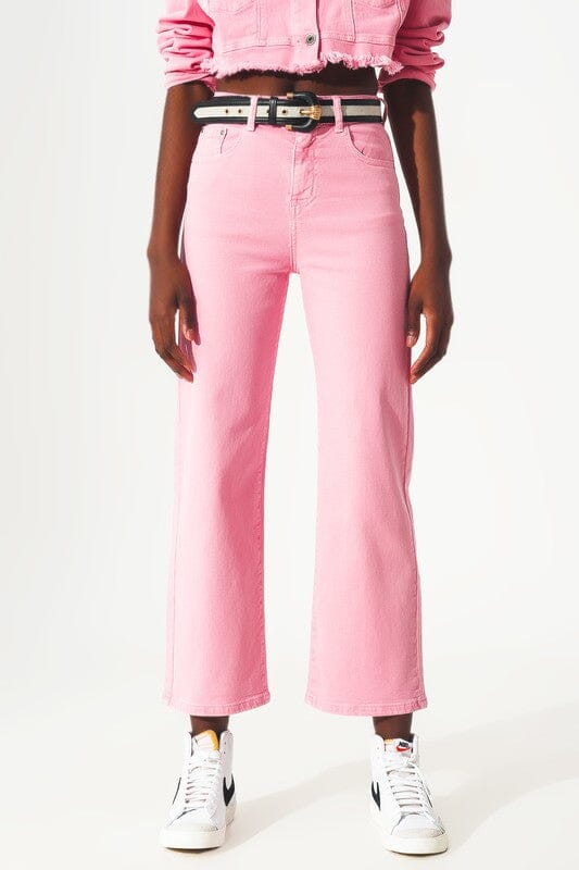 Bubblegum Pink Cropped Wide Leg Jean Q2 