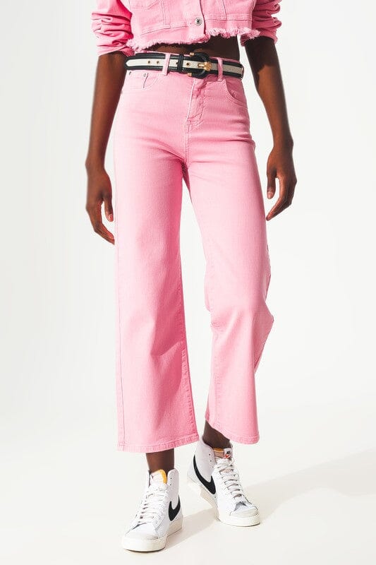 Bubblegum Pink Cropped Wide Leg Jean Q2 