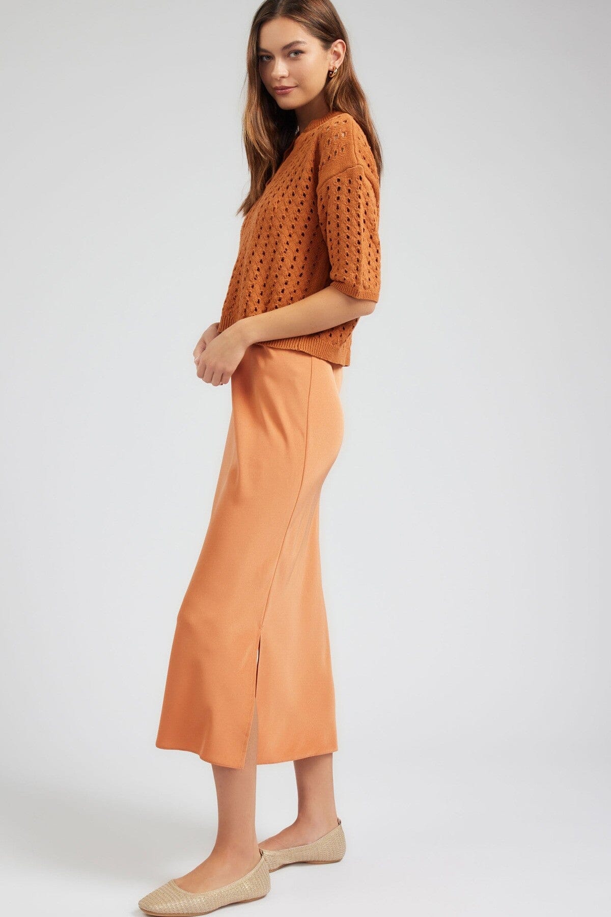 BURNT V-NECK SWEATER & MIDI DRESS SET current air 