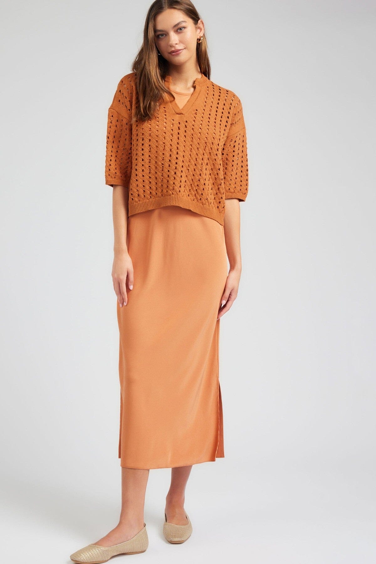 BURNT V-NECK SWEATER & MIDI DRESS SET current air 