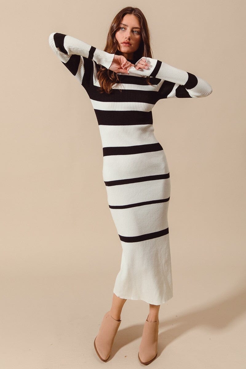 B&W Stripe Fitted Knit Midi so me 