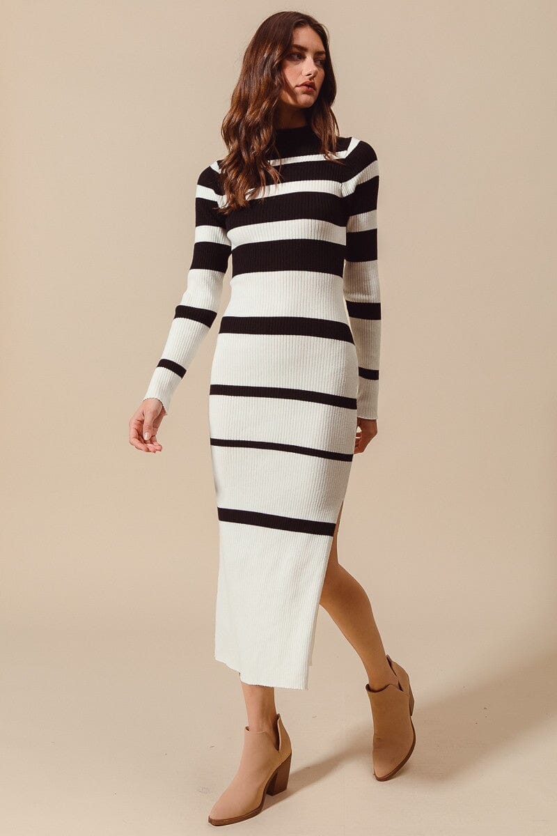 B&W Stripe Fitted Knit Midi so me 