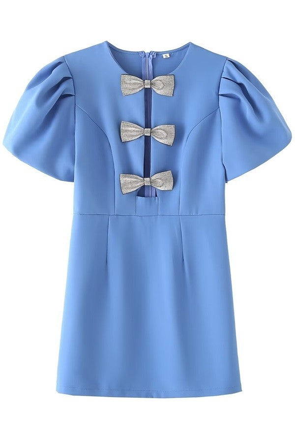 French Blue Bow Front Dress