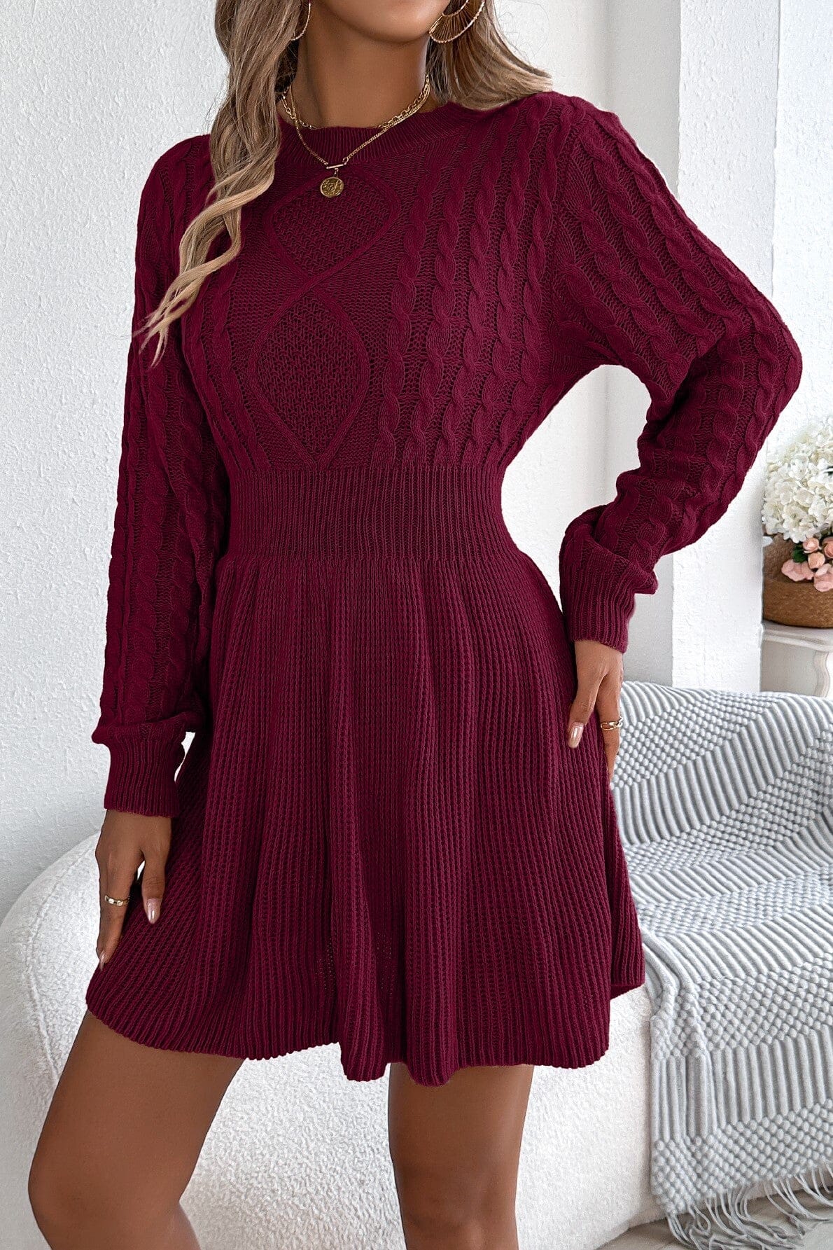 Cable-Knit Mini Sweater Dress Asia Direct 