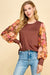 Camel Contrasting Floral Sleeve Top les amis 