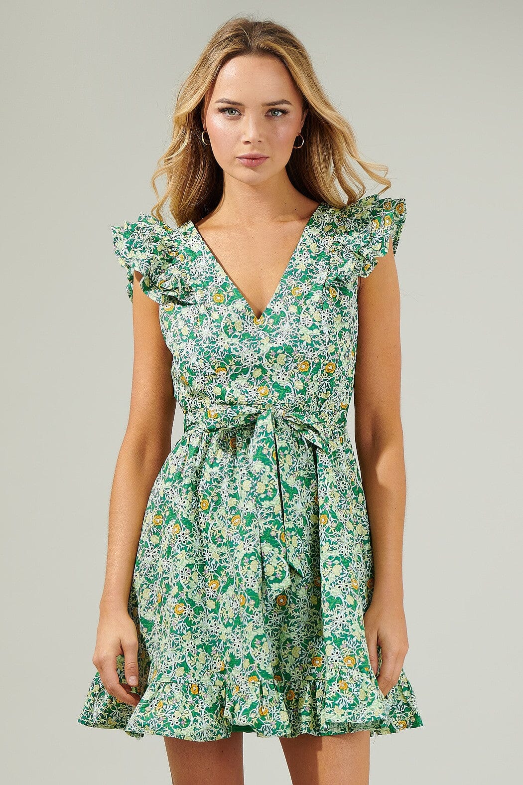 Cassia Floral Aurellia Ruffle Eyelet Mini Dress Sugarlips 