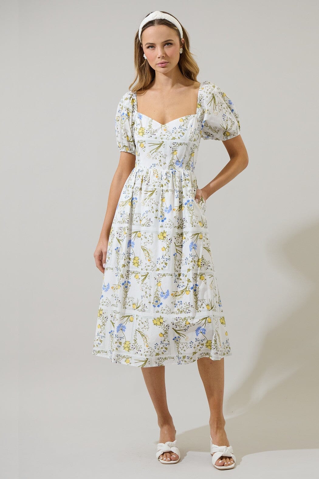 Cecily Floral Alessi Puff Sleeve Midi Dress Sugarlips 