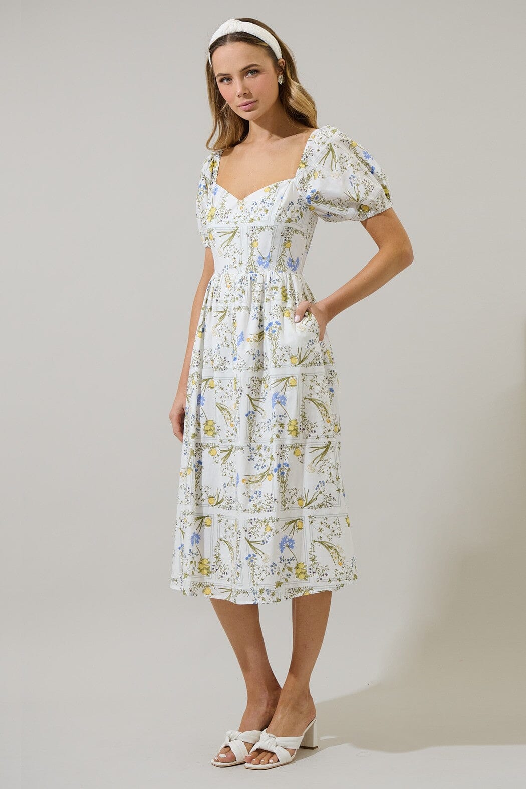 Cecily Floral Alessi Puff Sleeve Midi Dress Sugarlips 