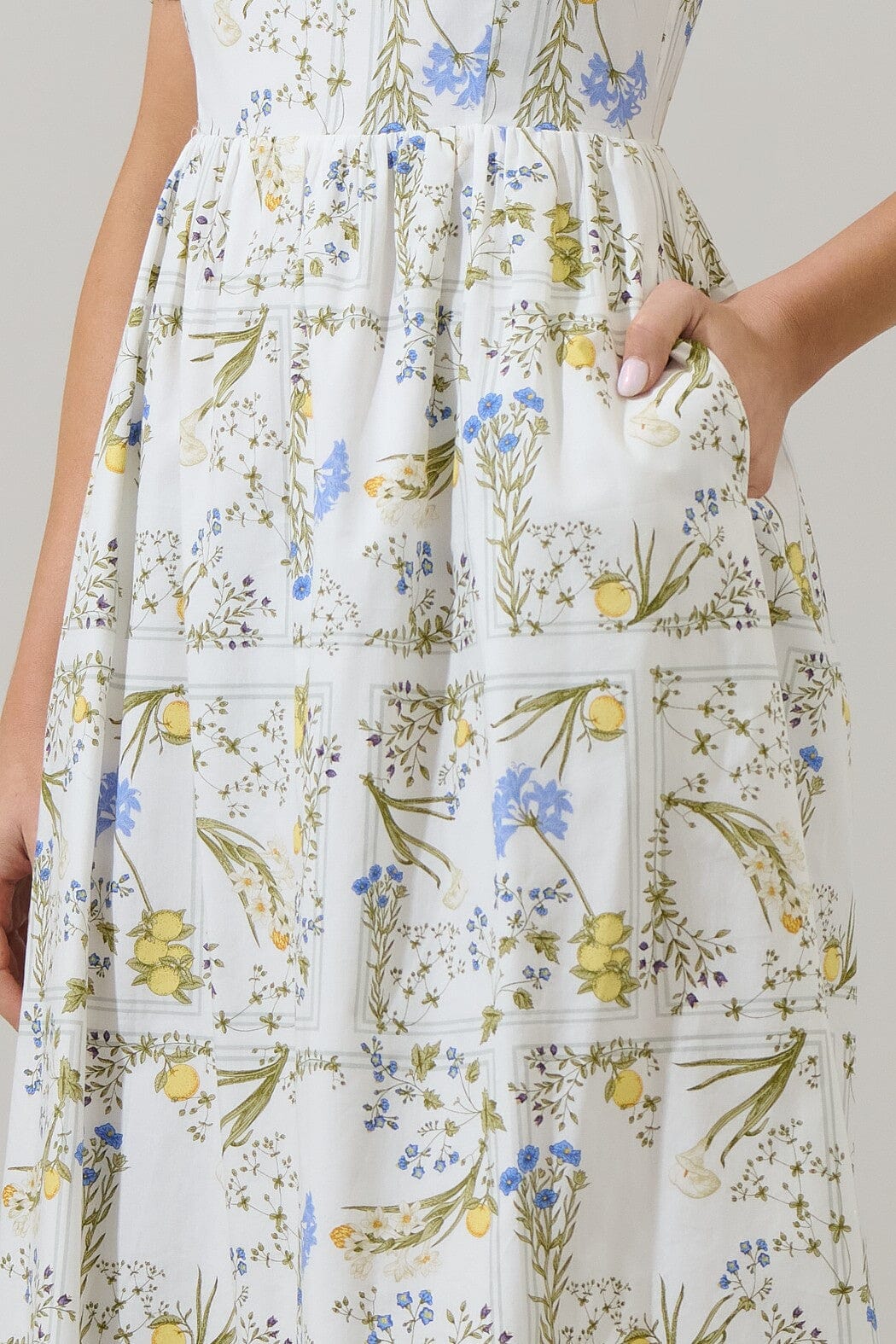 Cecily Floral Alessi Puff Sleeve Midi Dress Sugarlips 