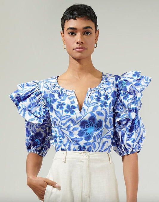 Celeste Floral Poplin Ruffle Top Sugarlips 