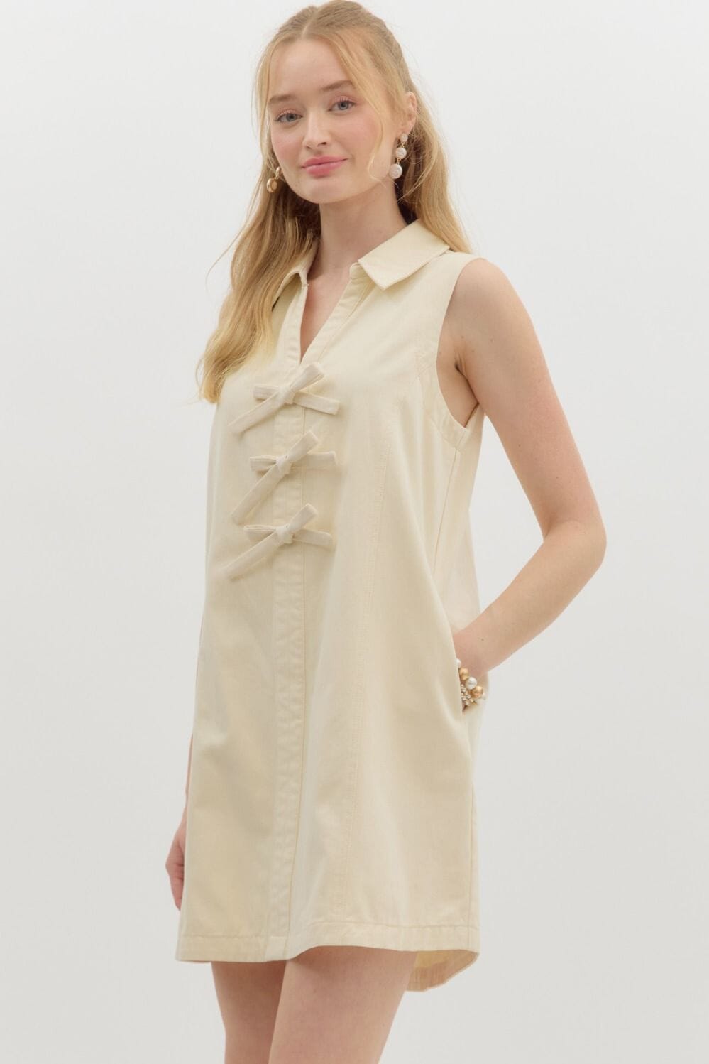 Chambray Bow Front Dress Entro 