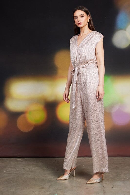 Champagne Shimmer Sleeveless Jumpsuit skies are blue 