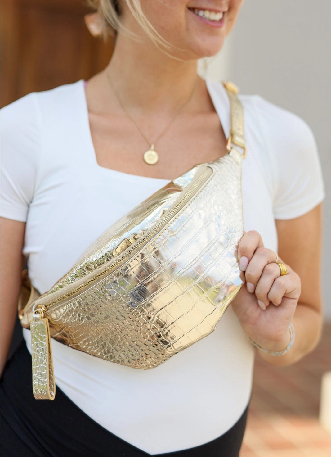 Charlotte Belt Bag Gold Metallic Caroline Hill 