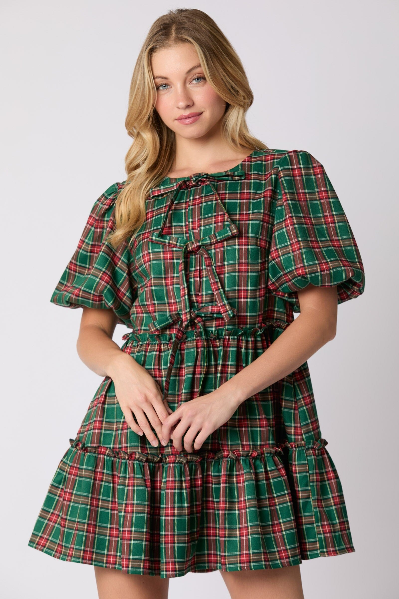Christmas Bubble Sleeve Dress peach love california 