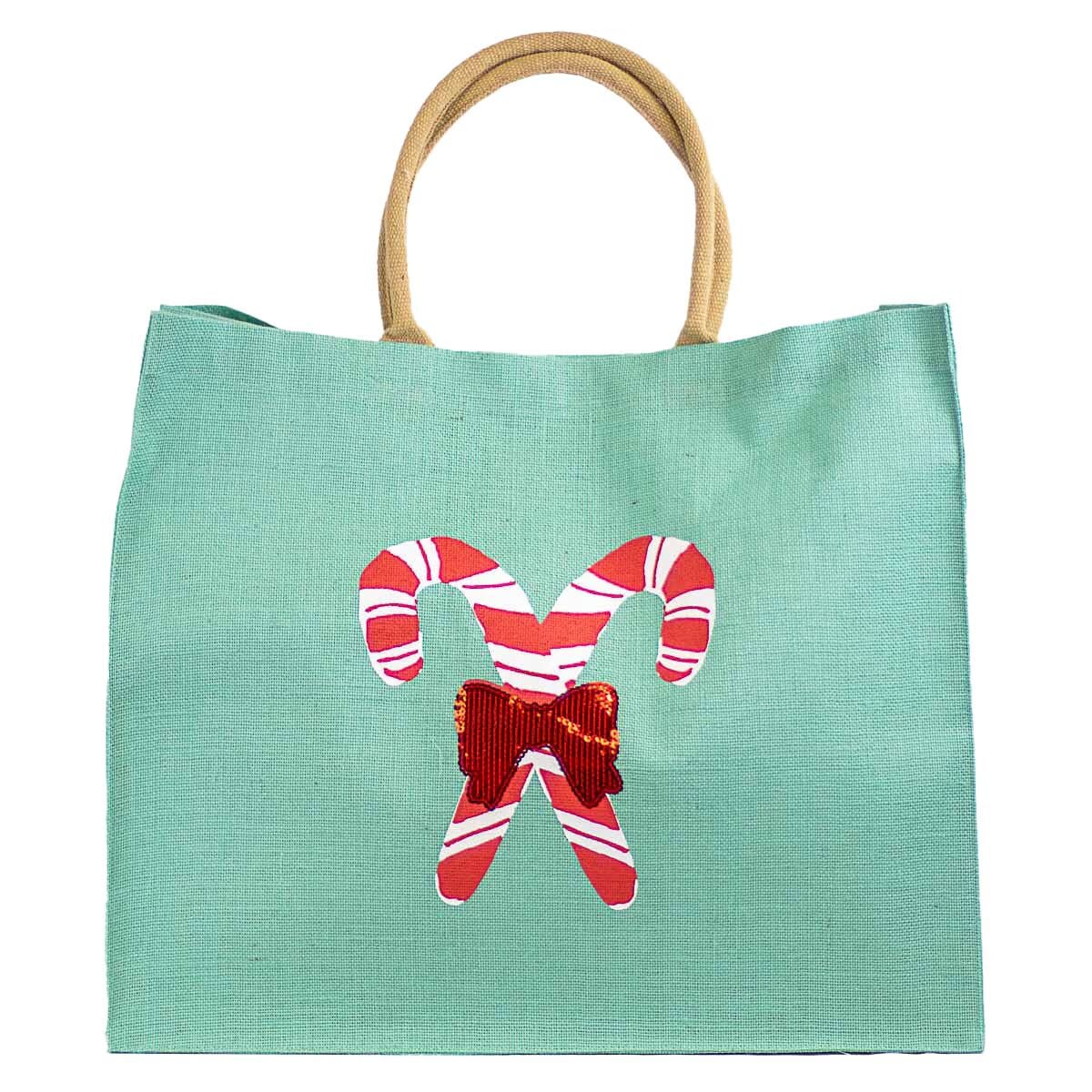 Christmas Carryall Jute Tote Royal Standard Candy Cane 