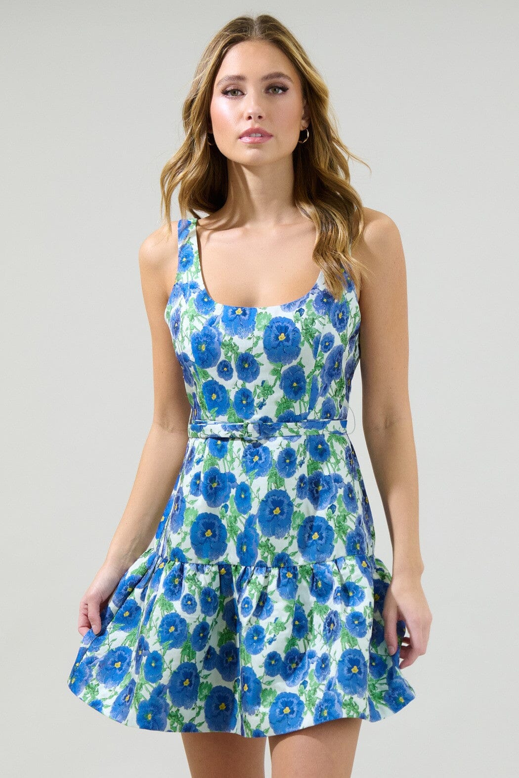 Cielo Floral Jacquard Sleeveless Mini Dress Sugarlips 