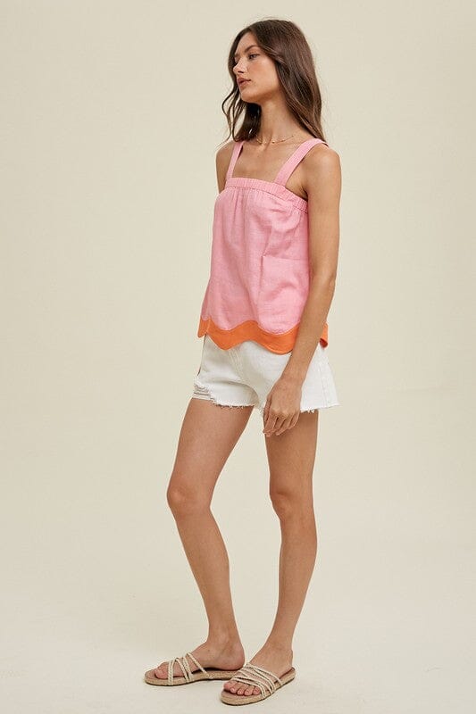 Citrus Colorblock Linen Tank with Scalloped Detail Wishlist 