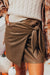 Coffee Bowknot Faux Leather Mini Skirt Kentce 