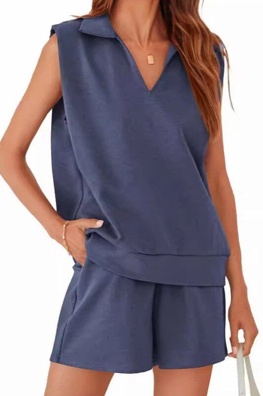 Collared Casual Set Wholesalesir small Navy 