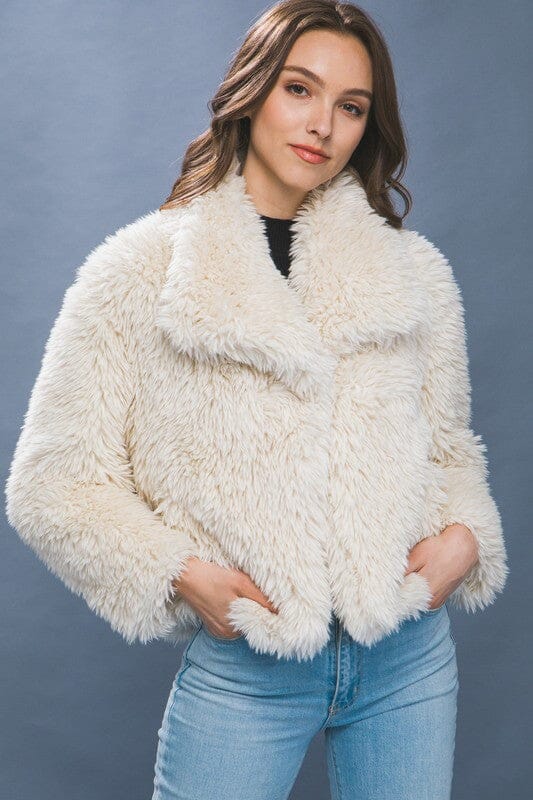 Collared Faux Fur Jacket love tree 