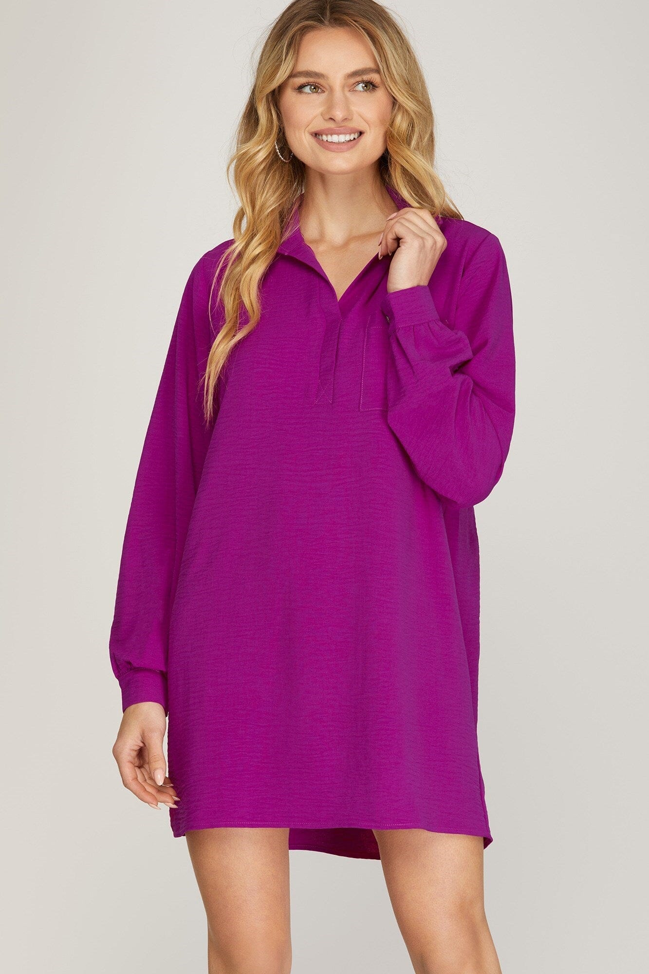 Collared Loose Fitting Pocket Dress she + sky 