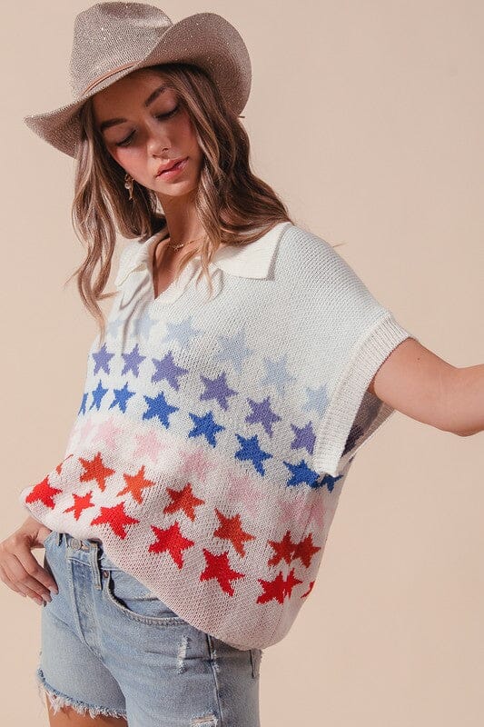Collared Patriotic Star Knit Top So Me 
