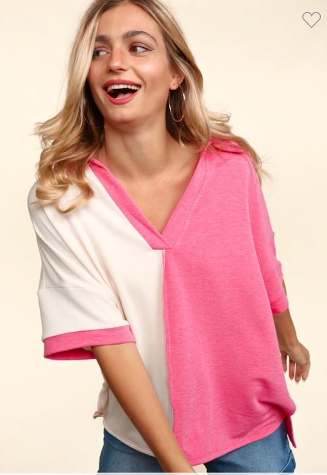 Collared Pink Colorblock Top Haptics 