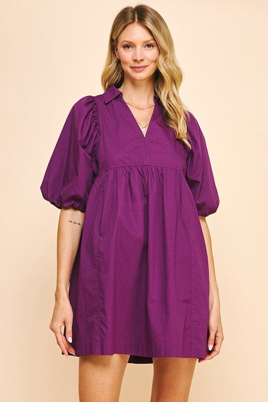 Collared Puff Sleeve Poplin Dress Pinch 