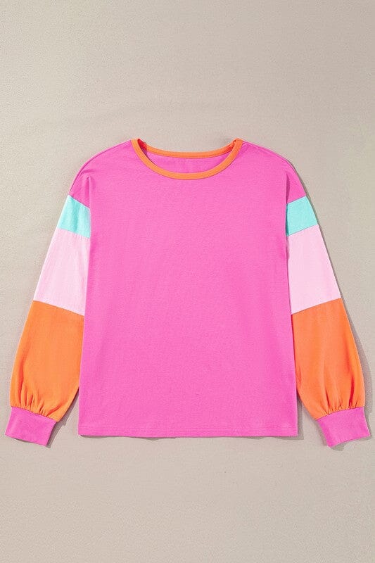 Colorblock Sleeve Loose Knit Top Kentce 