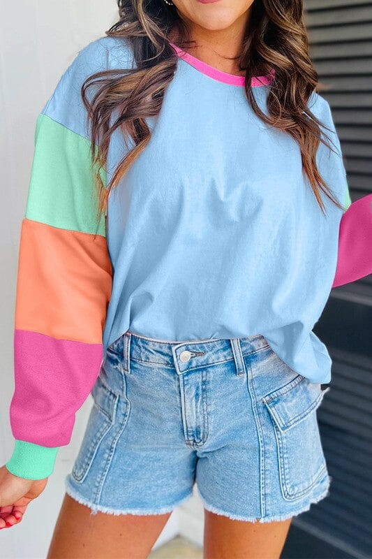 Colorblock Sleeve Loose Knit Top Kentce 