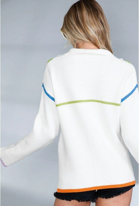 Colorful Edge Quarter Zip Drop Shoulder Sweater sweet lover fashions 