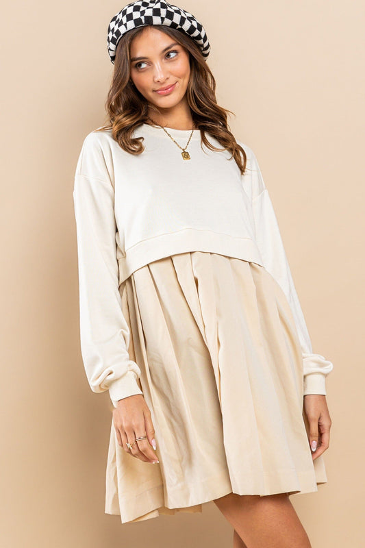 Contrast French Terry Pleated Mini Dress Ces Femme 