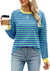 Contrast Round Neck Striped Long Sleeved Top shoppingwill 