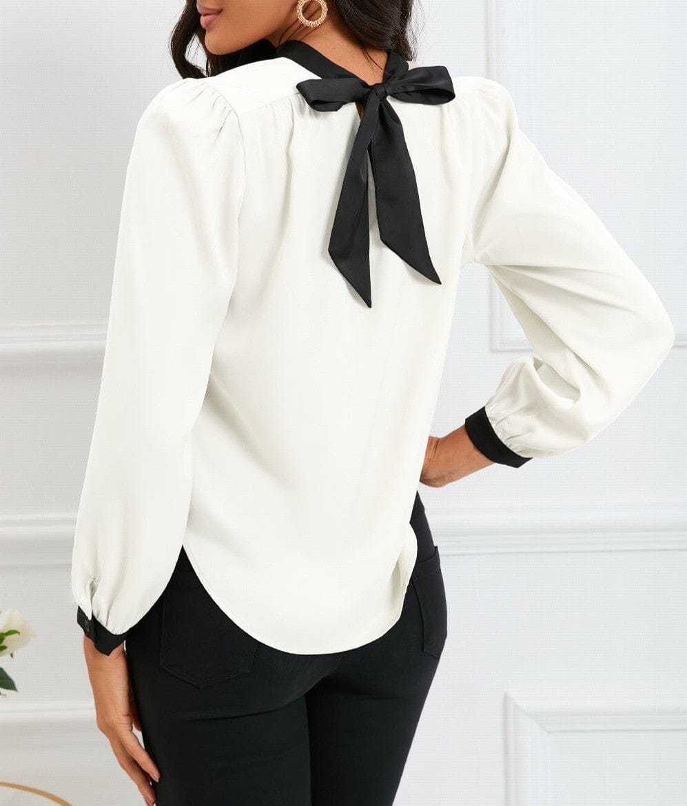 Contrast Trim Bow-Tie Back Blouse pretty bash 