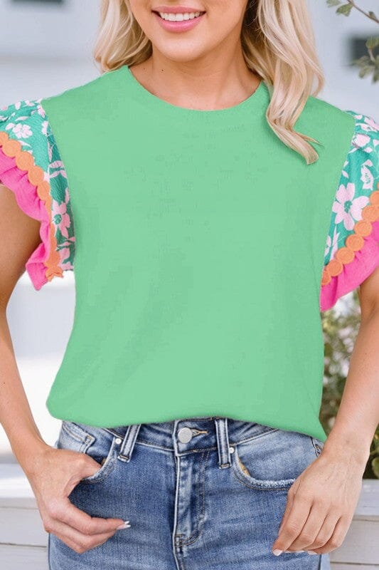 Contrasting Flutter Sleeve Top Kentce 