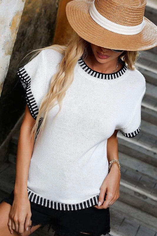 Contrasting Trimmed SS Sweater Youmi 