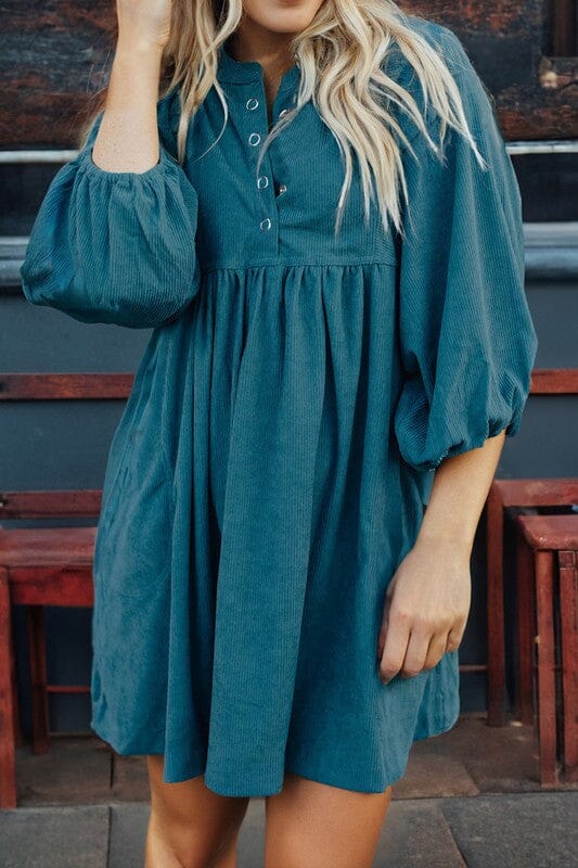 Corduroy Bubble Sleeve Dress Kentce 
