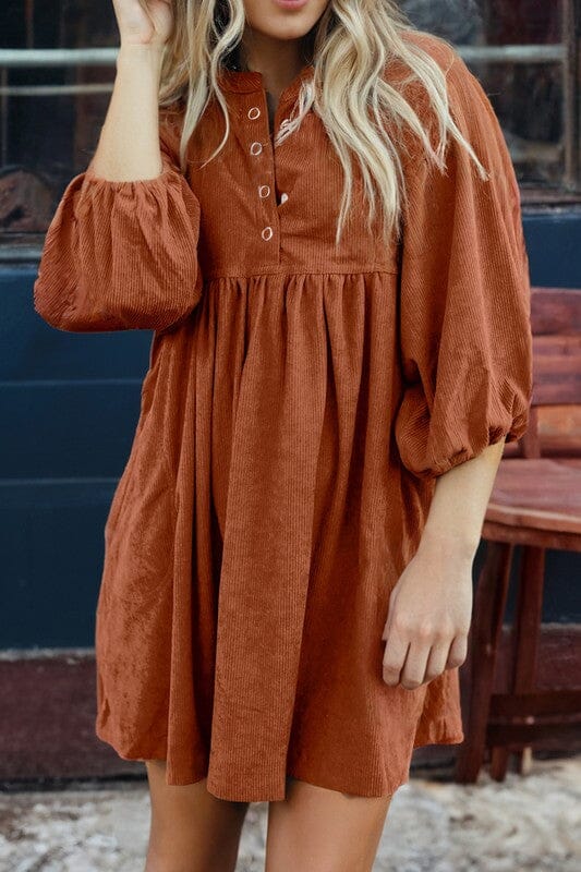 Corduroy Bubble Sleeve Dress Kentce 