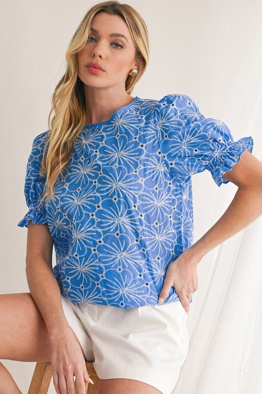 Cornflower Blue Embroidered Top Shewin 