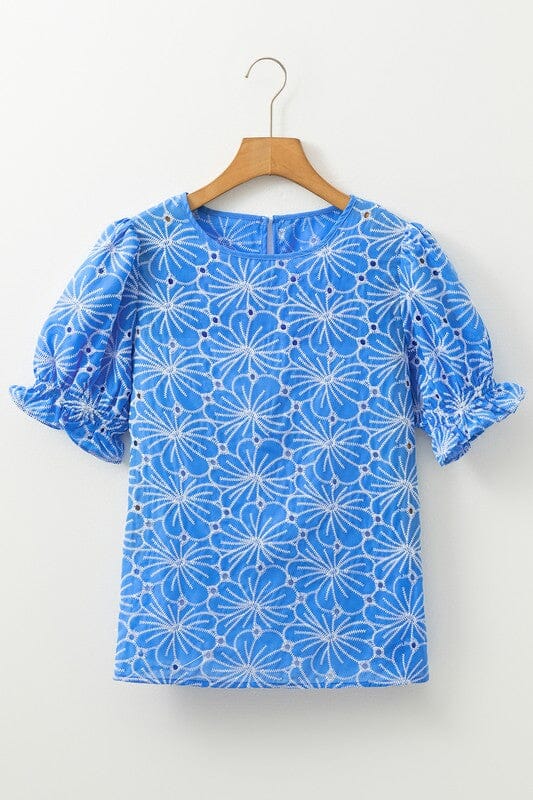 Cornflower Blue Embroidered Top Shewin 