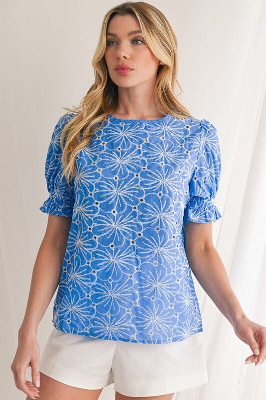 Cornflower Blue Embroidered Top Shewin 