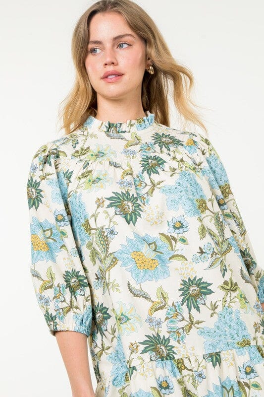 Cornflower Blue Floral Half Sleeve Dress THML 